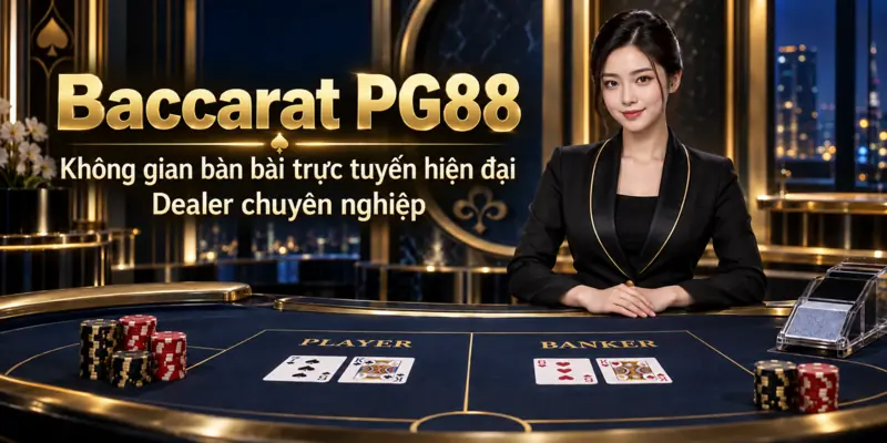 Baccarat PG88 với không gian bàn bài trực tuyến hiện đại và dealer chuyên nghiệp